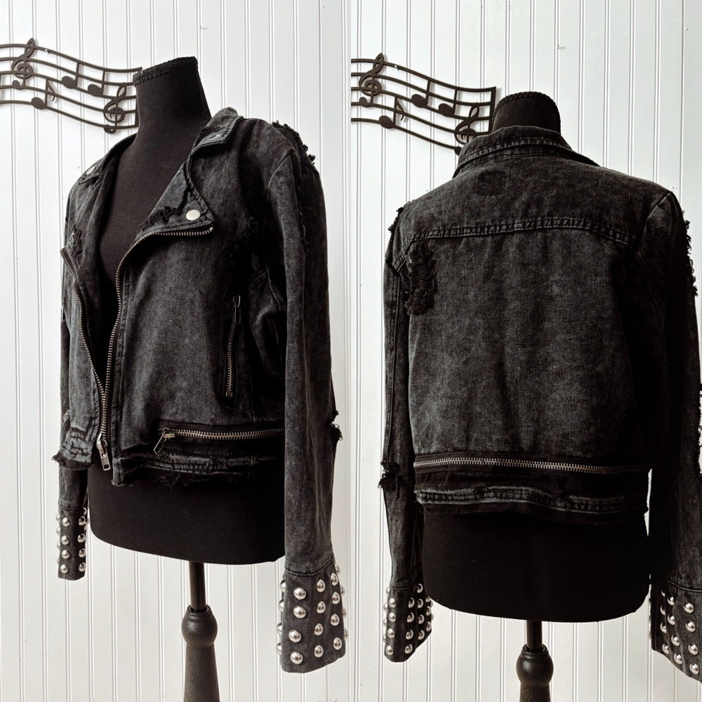 Black distressed studded jean jacket